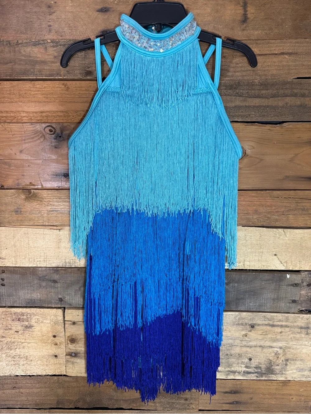 Weissman Showtime Dance Costume 14338 Size XXLC Electric Feel Marine Blue Fringe